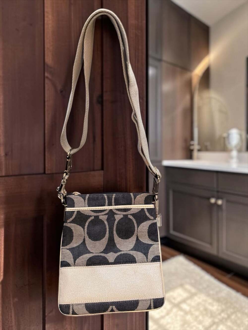 Coach Signature C Denim Crossbody Bag Black Silver